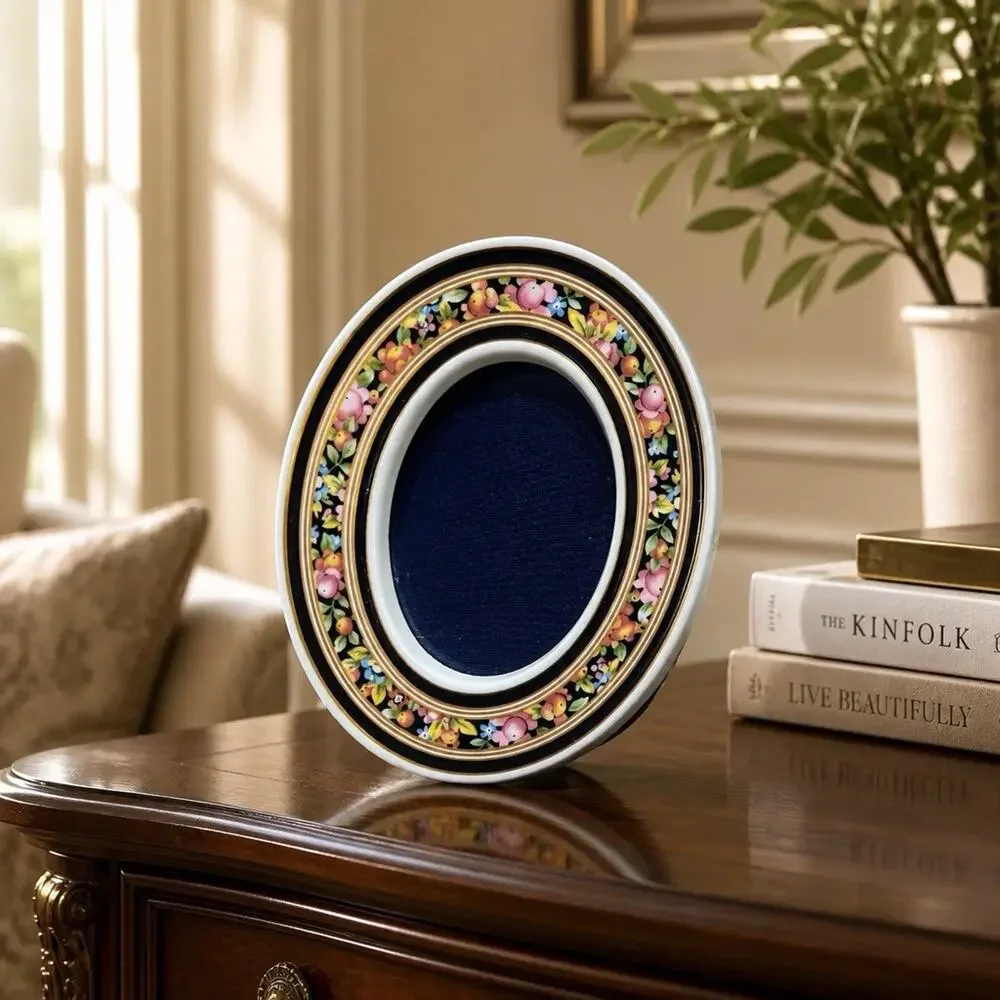 Wedgwood Clio Bone China Picture Frame – Floral & Black Border – Made in England